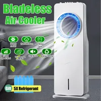 220V Cold Remote Control Bladeless Cooling Fan Ultraquiet Electric Air Conditioner Timer 3 Speed Home Office Use + 5 Refrigerant