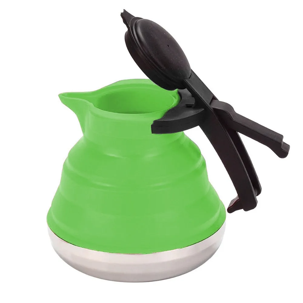 Портативный складной силиконовый чайник для воды 3 цвета 1 5 л кемпинга