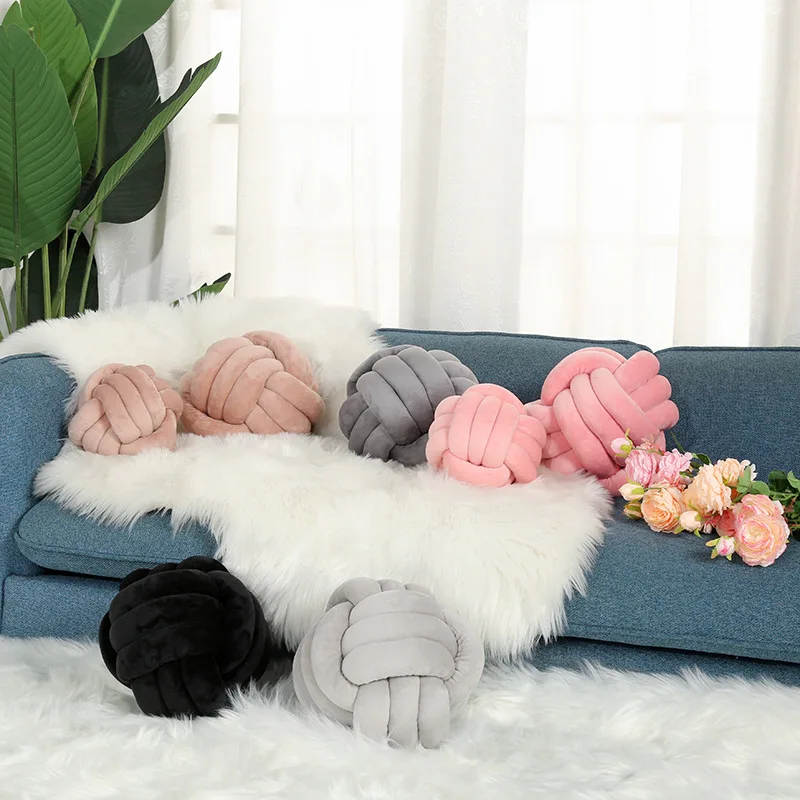 

Soft Plush Knot Cushion for Kids Sofa Backrest Throw Pillow for Living Room Green Round Hand Woven Cushion Throw Pillow