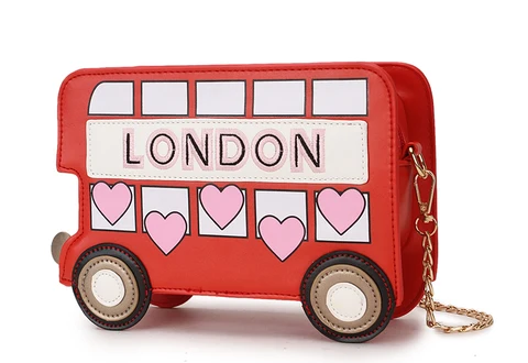 Милая дизайнерская сумка на плечо с цепочкой лондонского автобуса, женские кошельки и сумочки с вышитым мультяшным рисунком, модная красная сумка через плечо