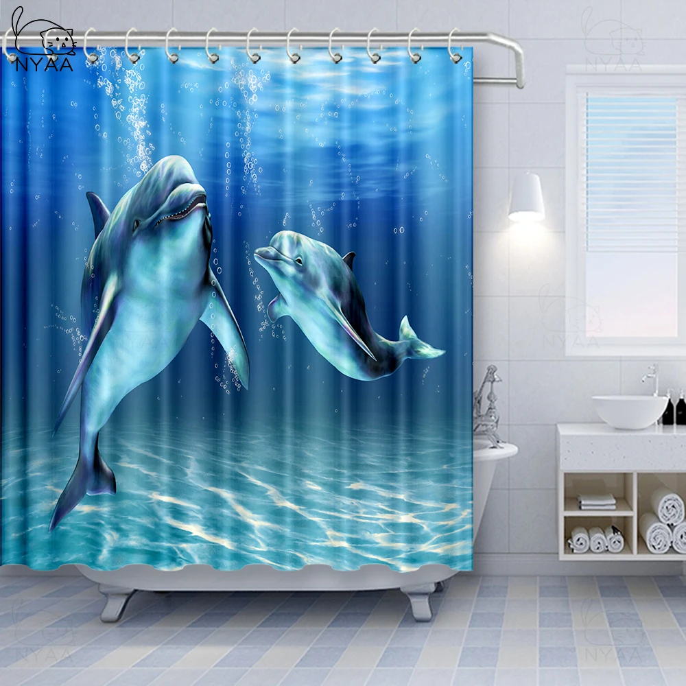 Водонепроницаемая занавеска для душа с принтом улыбающейся акулы дельфина