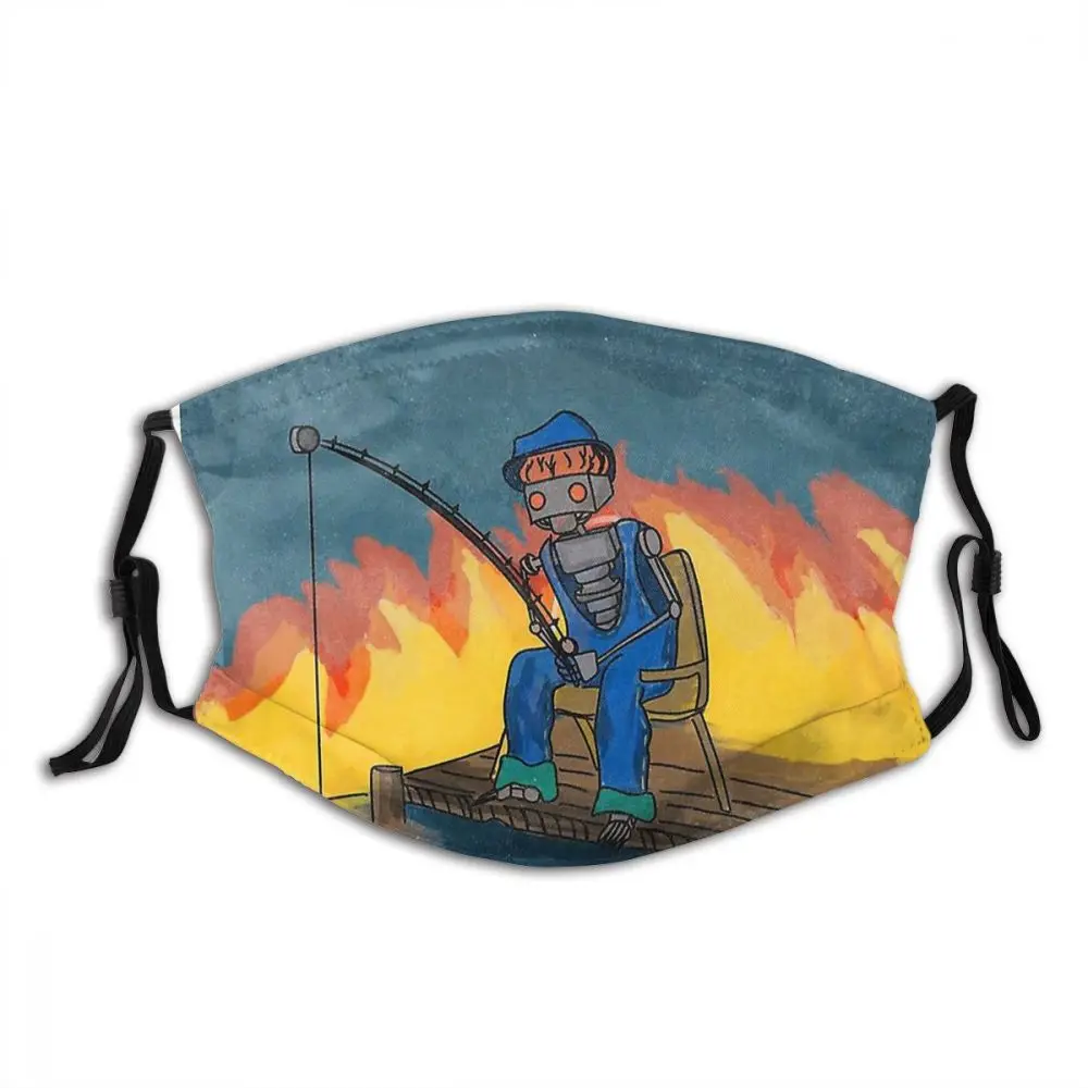 

Fishing For Fishies Fire Non Disposable Trendy Mouth Face Mask Anti Wind Dust Proof with Filters Earloop Protection Cover