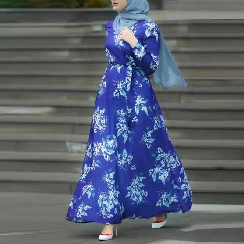 Мусульманские женские винтажные платья с цветочным принтом, абайя, индейка, хиджаб, платье, весенний кафтан с длинным рукавом, сарафан