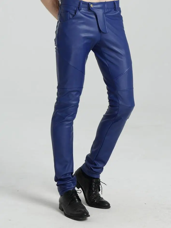 Мужские кожаные брюки для сцены модные мотоциклетные штаны из искусственной