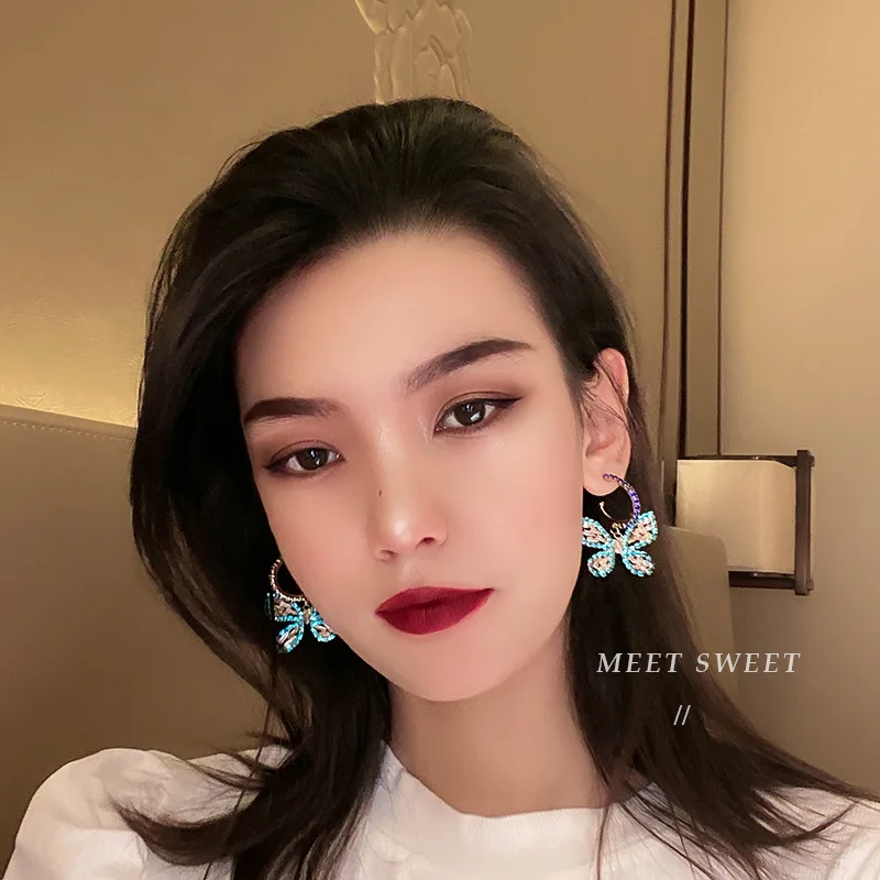 

Earrings Trend 2021 Zircon Butterfly Earrings Korean Fashion Simple Earrings Temperament Personality Earrings for Women Jewelry