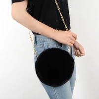 2021 fashion womens round shaped handbags cute kawaii faux fur crossbody bags wallet purse chain shoulder bag lady girl handbag