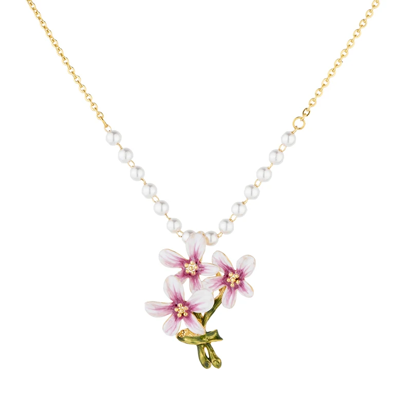 

Jaeeyin New Arrive Temperament Exquisite Elegant Pearl Pink Flower Metal Chain Necklace for Lady Banquet Dance Party Holiday