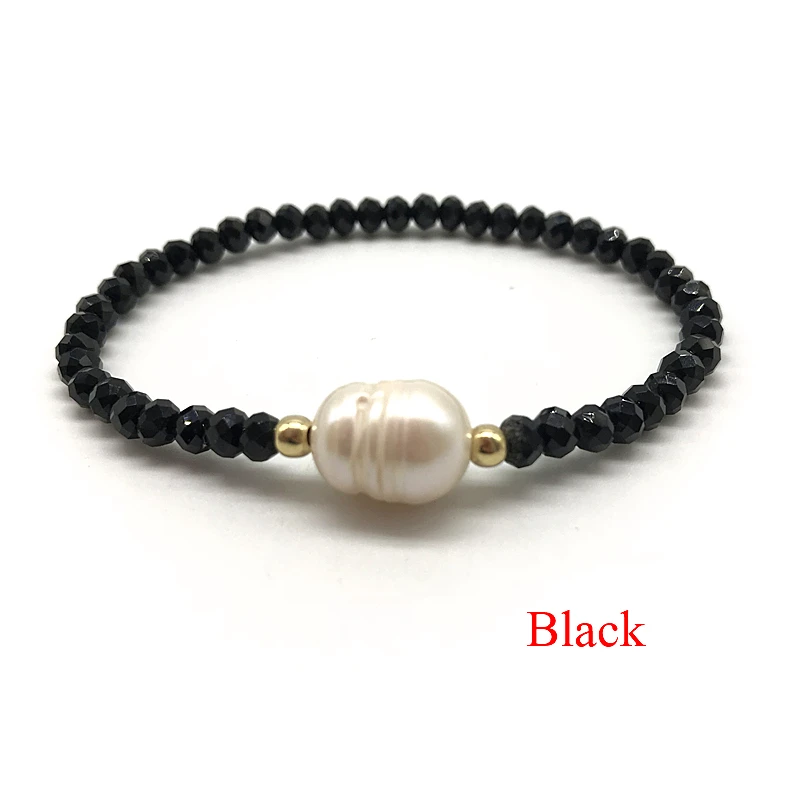 Женские эластичные браслеты ручной работы из натурального жемчуга с кристаллами