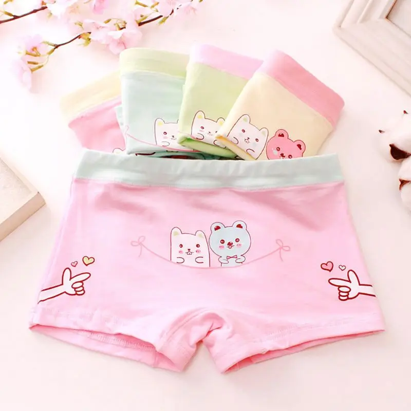 Детское хлопковое нижнее белье для девочек Трусы боксеры с рисунком медведя из