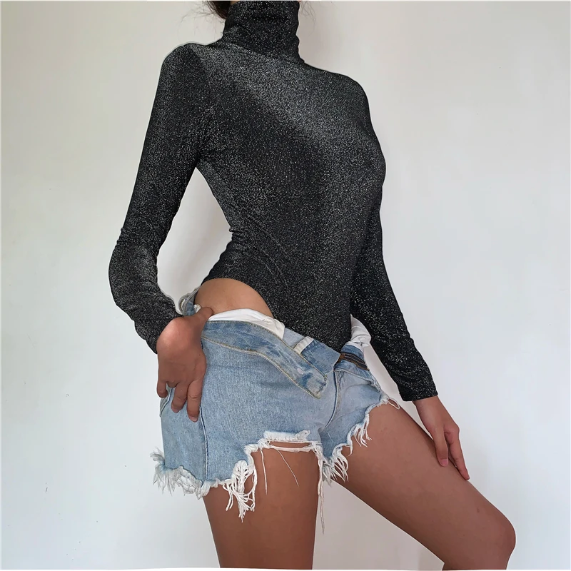 

Женское боди с длинным рукавом и высоким воротником