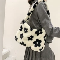 simple design womens fashion shoulder bags leopard print ladies tote faux fur plush bag large capacity soft females handbags