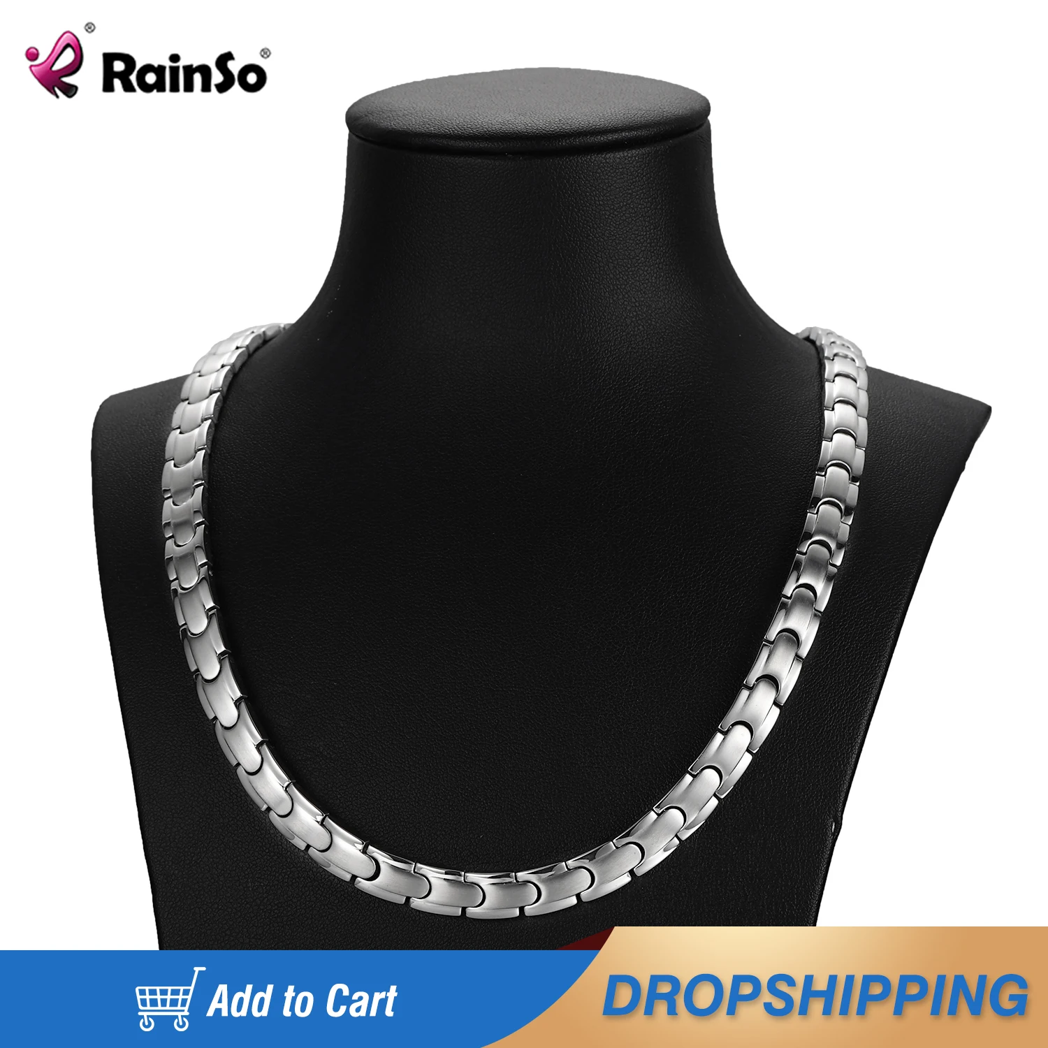 

RainSo Sliver Link Chain Stainless Steel Necklaces Health For Arthritis FIR Bio Energy Healing Power Necklace Women For Lovers