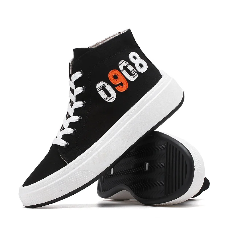 

Spring and Summer New High-top Thick-soled Canvas Sneakers Breathable Sports Casual White Shoes Wild Casual Trendy Men's Shoes