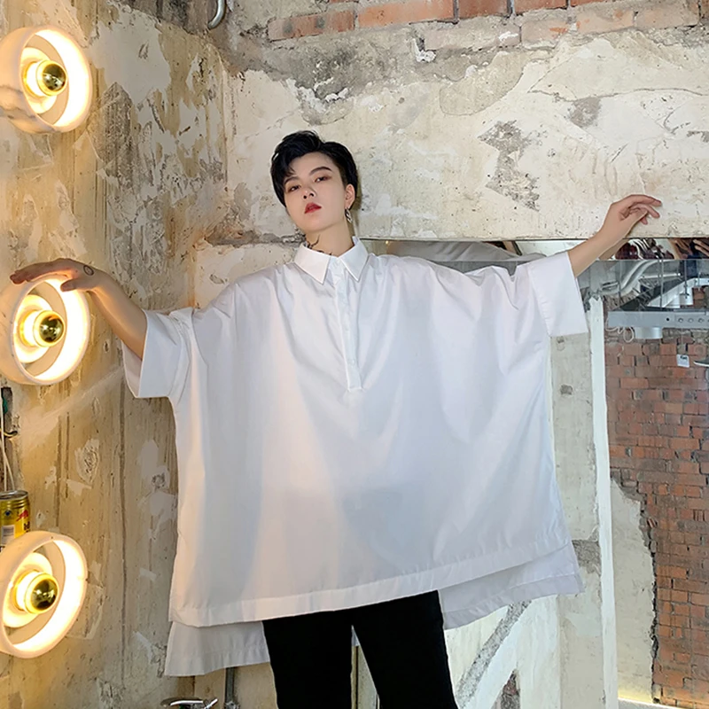 Рубашка мужская с коротким рукавом летучая мышь Свободная блуза под заказ в