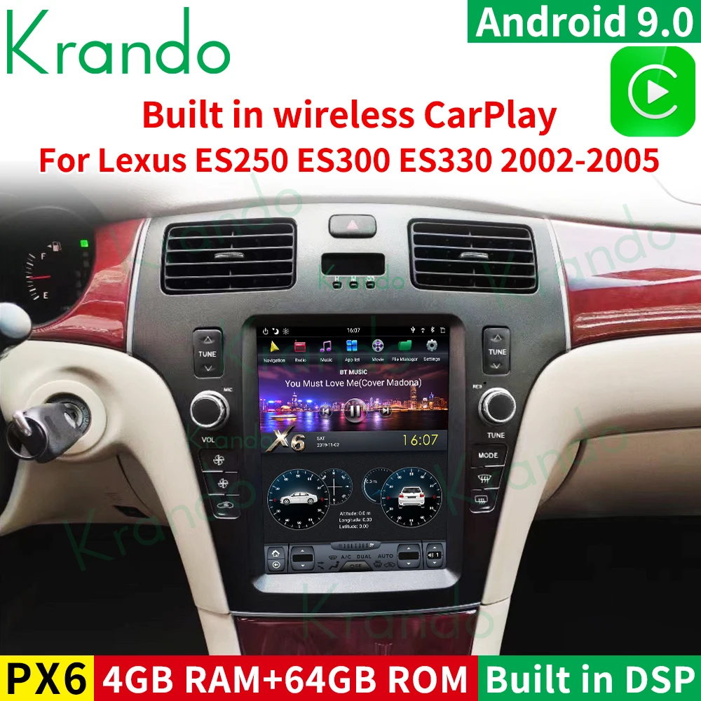 

Krando Android 9.0 10.4" verticial screen For Lexus ES250 ES330 ES300 2002-2005 car audio system with touch screen car audio GPS