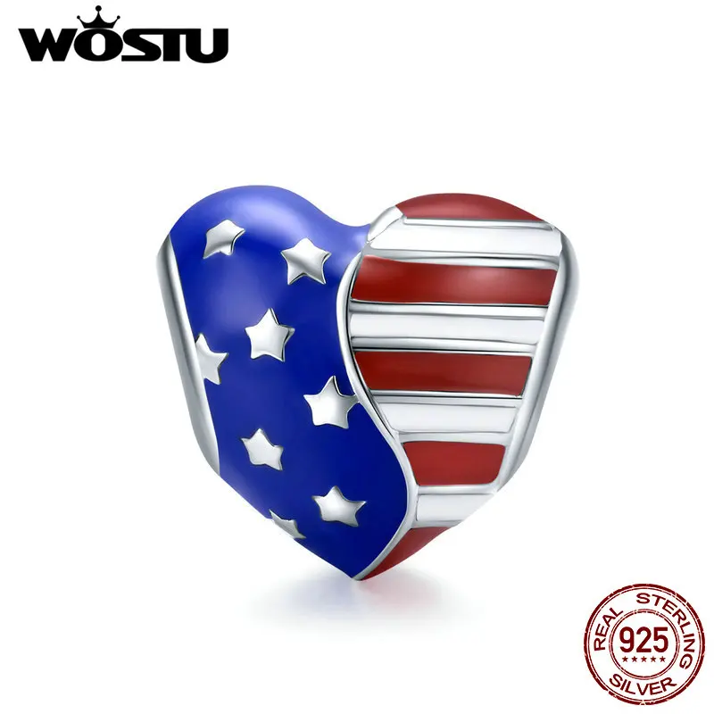 Бусины-шармы WOSTU из серебра 925 пробы в форме американского флага сердца CTC281 |