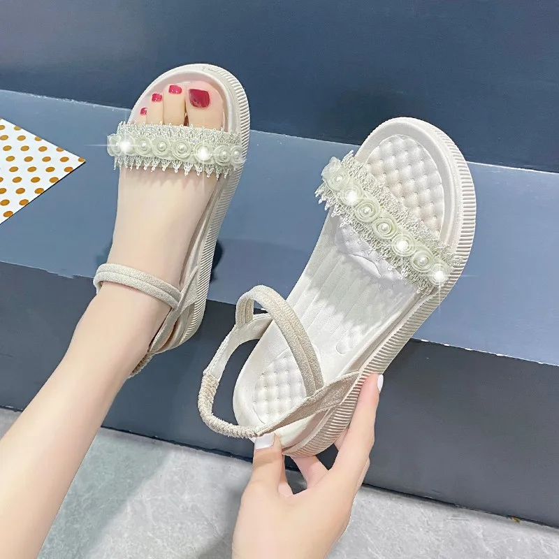 

Сандалии женские с открытым носком, босоножки с круглым носком, однотонные, удобная обувь для отдыха, лето, 2021