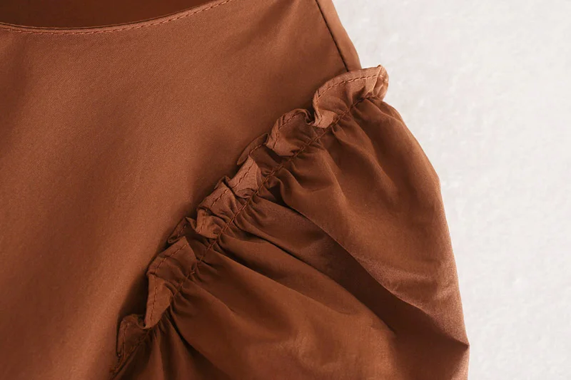 Женское летнее платье VOGUEIN с 3/4 рукавом и округлым вырезом горловины, коричневый цвет, длина миди, оптовая продажа.