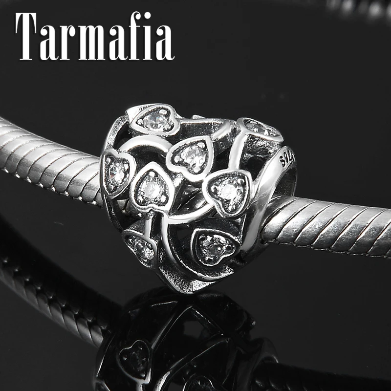 

Настоящее серебро 925 пробы, прозрачный циркон, в форме сердца, бутон, Сияющие бусины для изготовления ювелирных изделий, подходят для оригин...