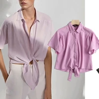 maxdutti 2021 summer enlgand shirt women style fashion simple solid bow short blusas mujer de moda 2021 kimono blouse women tops