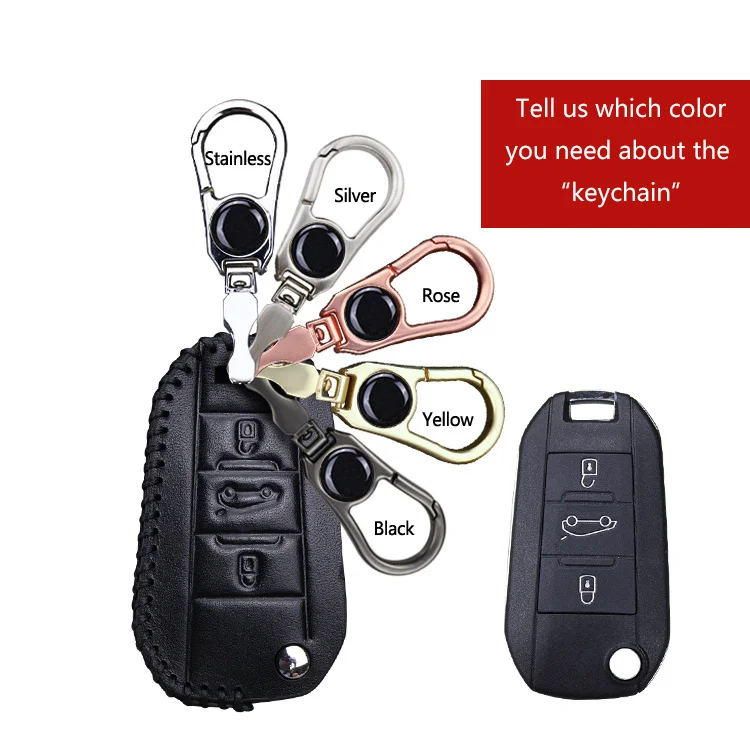 Black Натуральная кожа ключа автомобиля чехол для peugeot 2008 5008 206 308 508 107 807 407 sw 301 трусики-боксеры с брелком-держателем для ключей аксессуары - Название цвета: Black