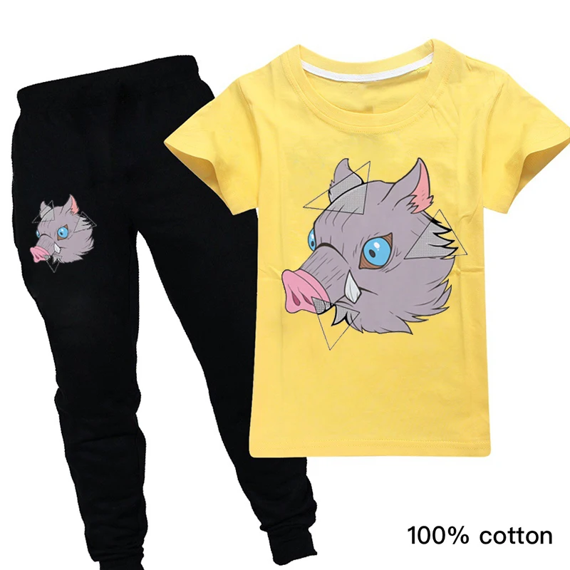 

2020 Summer Boys Clothing Set Cartoon Kimetsu No Yaiba Funny Demon Blade Baby Short Sleeve Tshirts and Pants 2 Pcs Kids Clothes