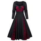 Женская обувь для костюмированной вечеринки на Хэллоуин костюмы вампира костюм ведьмы размера плюс с рисунком череп на Хэллоуин с кружевной вставкой и макет кнопка платье с бантом; Лидер продаж