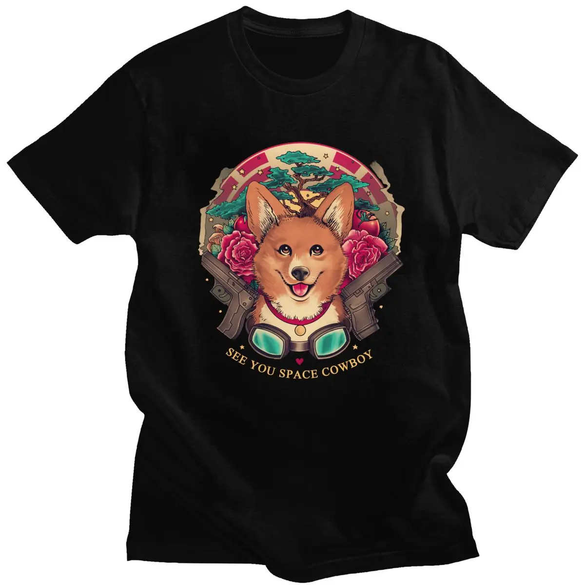 

Классическая футболка с изображением ковбоя бибопа корги, Мужская футболка с коротким рукавом, крутая вельская футболка с вышивкой, летняя ...