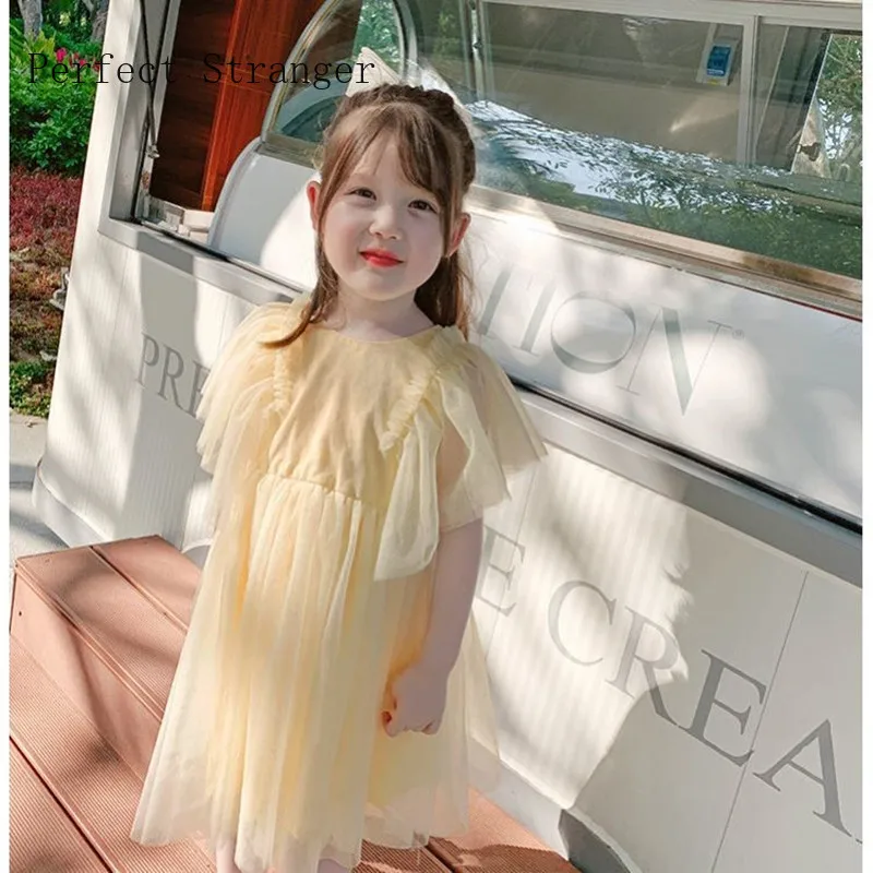 

Toddler Kid Child Baby Girls Dress Summer Ruffles Lace Round Collar Princess Gauze Dresses