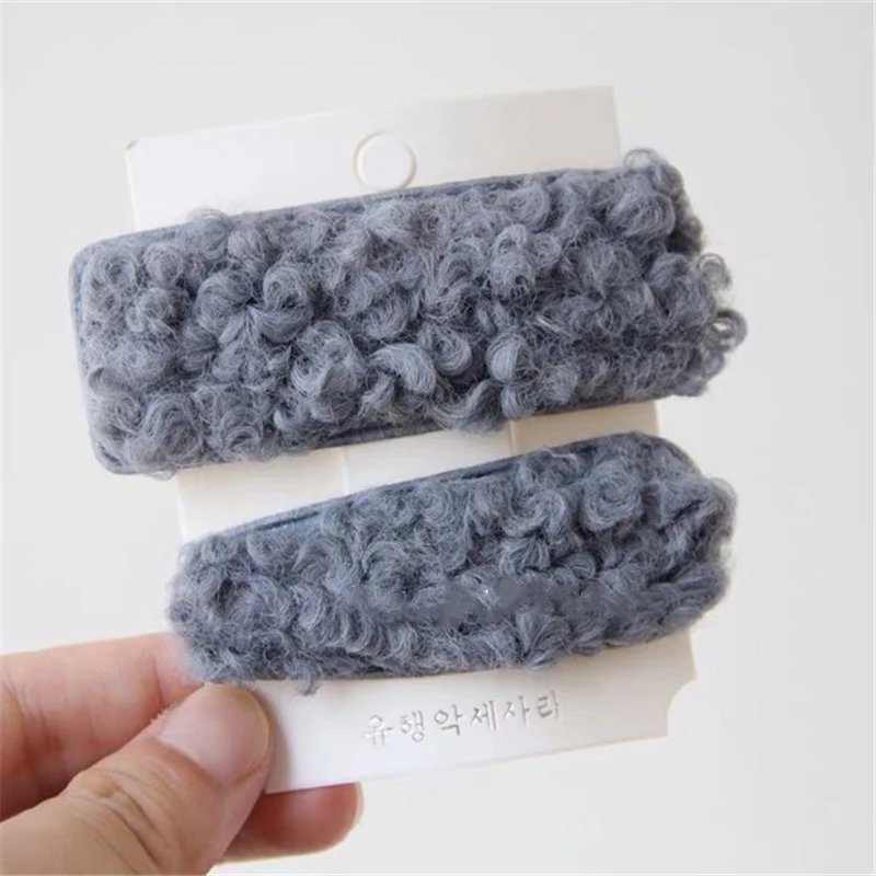 2PCS Blue M MISM плюшевые зимние заколки для волос женские капли BB заколки для волос шерстяные заколки для волос для девочек модные заколки для волос с буквенным принтом аксессуары для волос - Цвет: 2PCS Blue