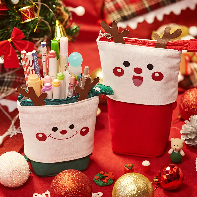 

Christmas retractable cute pencil case School stationery storage bag canvas pencil bag kawaii pen holder children Christmas gift