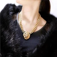 punk hip hop lion head necklace gothic short chain exaggerated metal lion head animal pendant womens gold necklace