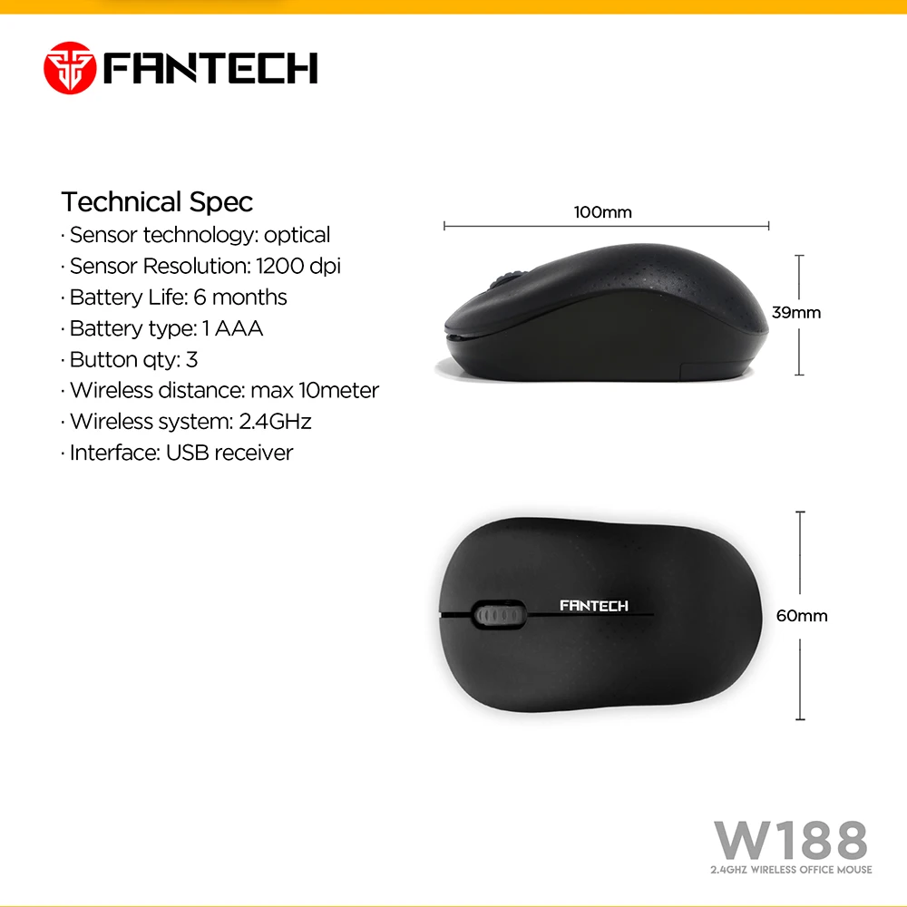 Беспроводная мышь FANTECH W188 2 4G 3 кнопки офисные мыши 10 м WiFi диапазон высокое