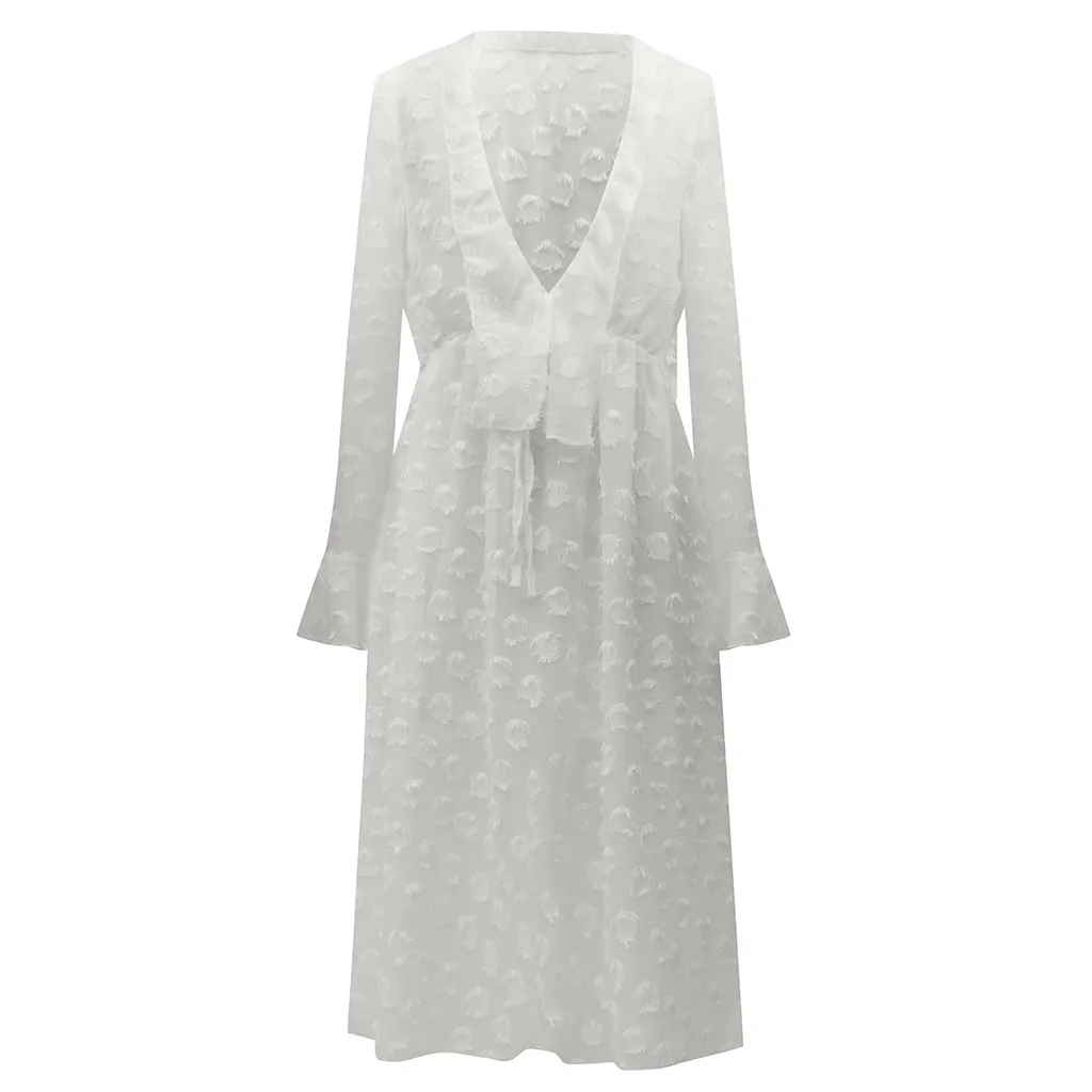 Элегантное белое платье Осеннее модное с принтом расклешенное длинными рукавами