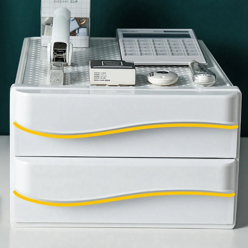 A4 Paper Documents Cards Office Desktop Storage Box Drawer Type Mobile Phones Pens 2-Layer Home School Plastic Shelf |