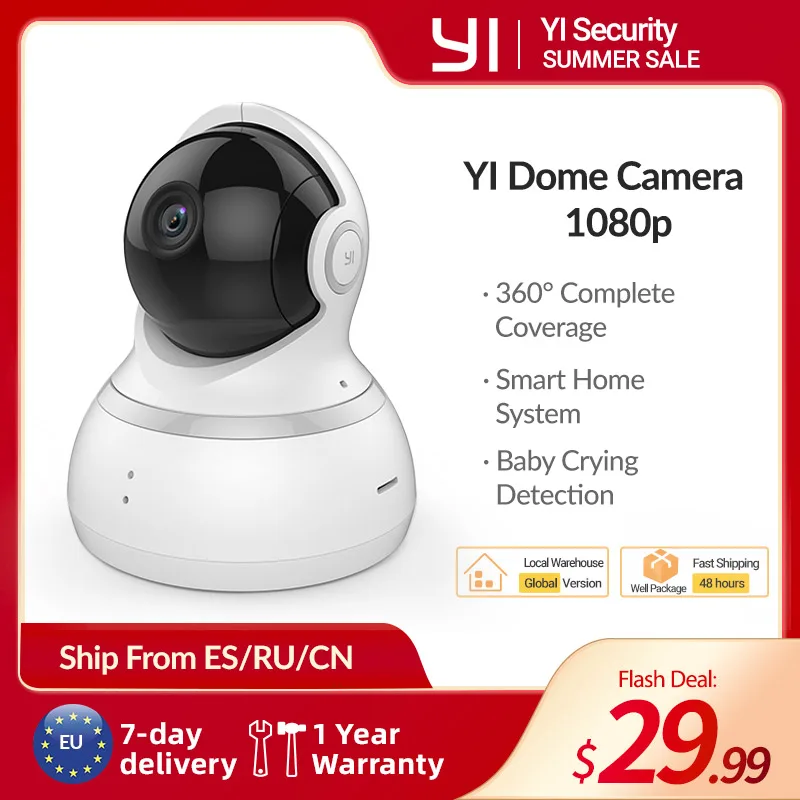 Купольная 1080p видеокамера YI Управление панорамированием и наклоном Двусторонняя
