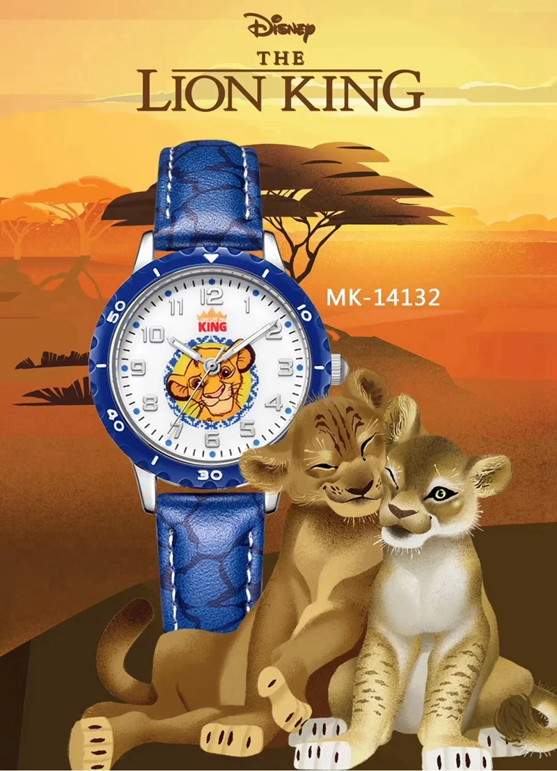 Король Лев милые маленькие Simba детские синие желтые кожаные часы студенческие повседневные часы подарок для детей модные повседневные часы Дисней цифровые часы