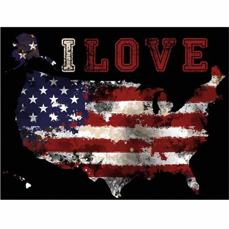 Алмазная живопись с квадратами Стразы, американская карта «I Love», Алмазная мозаика, алмазная вышивка, мультяшный флаг, алмазная картина