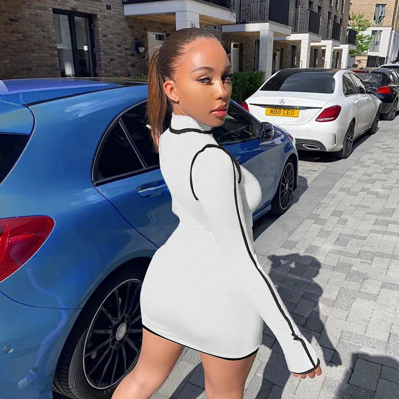  2020 New Women Spring Autumn Mini Dress Elastic Skinny Pencil Turtleneck Long Sleeve Sexy Basic Leotard Party Dresses | Женская одежда