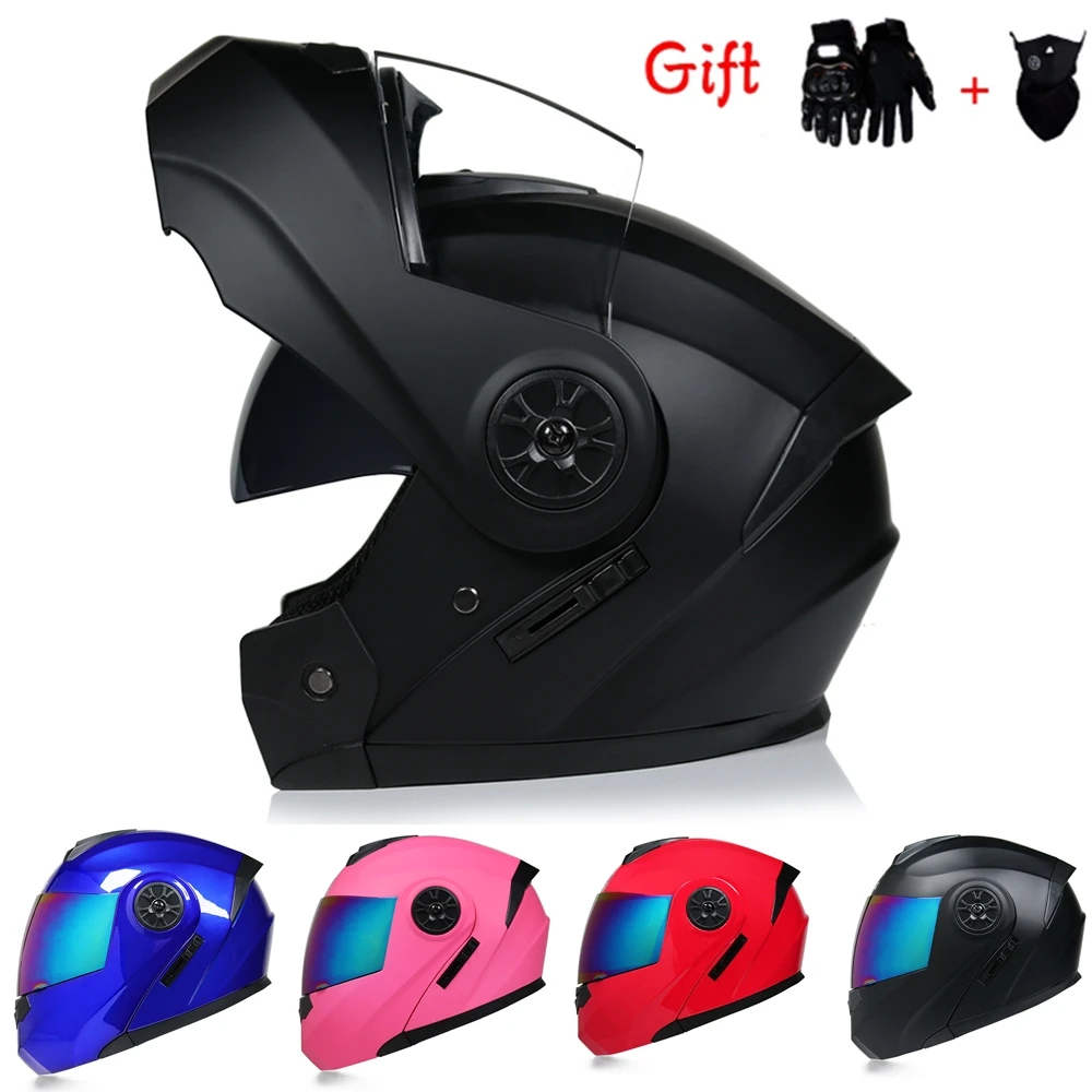 

2 Gifts Safety Modular Flip Up Motorcycle Helmet Offroad Racing Dual Lens Helmet Interior Visor Capacete DOT Approved