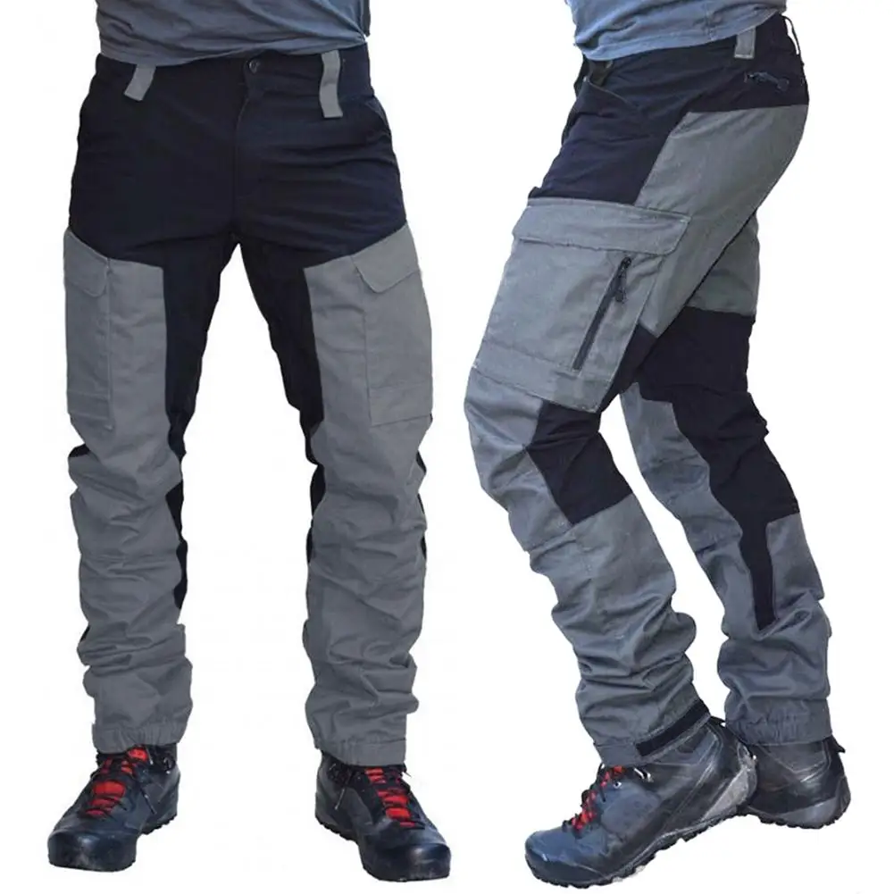 

NEW Men Fashion Color Block Multi Pockets Sports Long Cargo Pants Work Trousers Men's Tactical Work Out Quick Dry Pants