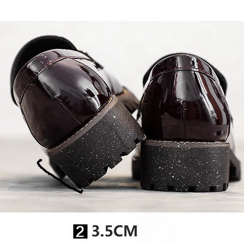 Женские лоферы из лакированной кожи цвет коричневый красный Осенняя обувь на