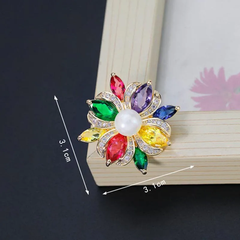 Модная Золотая разноцветная брошь в форме цветка с камнями для женщин аксессуары