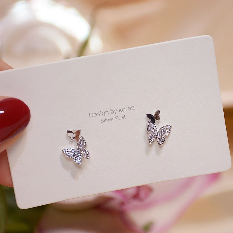 

High Quality 14K Real Gold Butterfly Ear Studs for Women Top Designer Luxury Jewelry AAA Zircon S925 Silver Needle INS Hot Gift