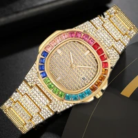 luxury colored diamond calendar watch for men 2021 fashion casual stainless steel quartz clock male business wristwatch relogio