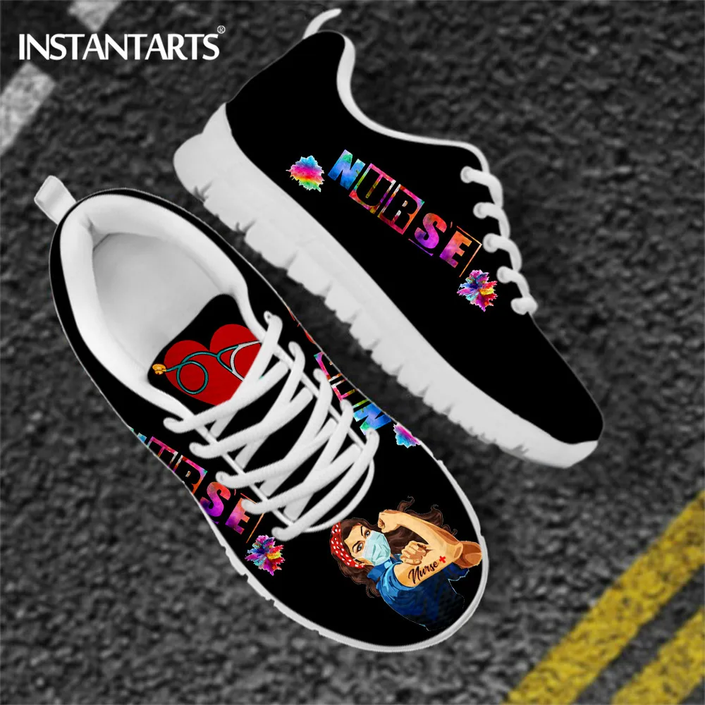 

INSTANTARTS Black Girl Magic Afro Lady Printing Summer Nursing Shoes Flats Breathable Lace-up Sneakers Footwear Zapatos de Mujer