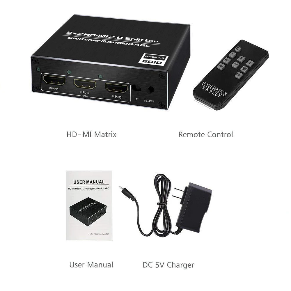 Разветвитель KuWFi 4K HD MI 60 Гц матричный коммутатор Ultra 3X2 переключатель R/L + ARC 3 порта