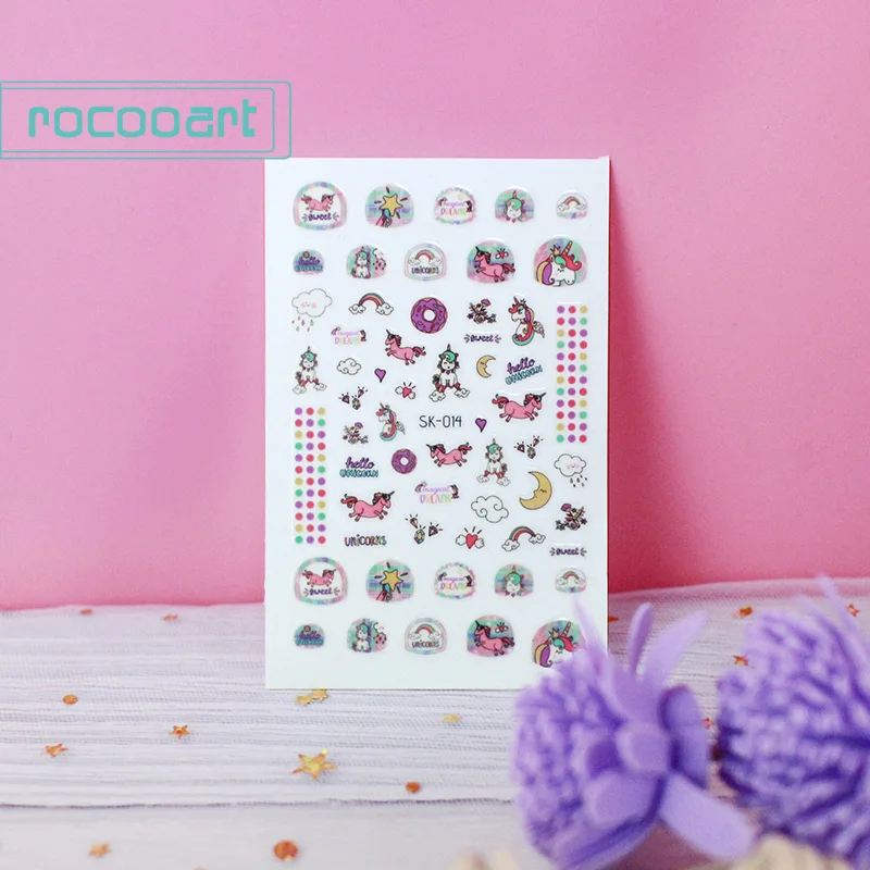 SK-014 Rocooart самоклеющиеся цветы Единорог узор дизайн ногтей украшения переводные наклейки на ногти акриловые маникюрные ногти принадлежности инструмент - Цвет: SK-014