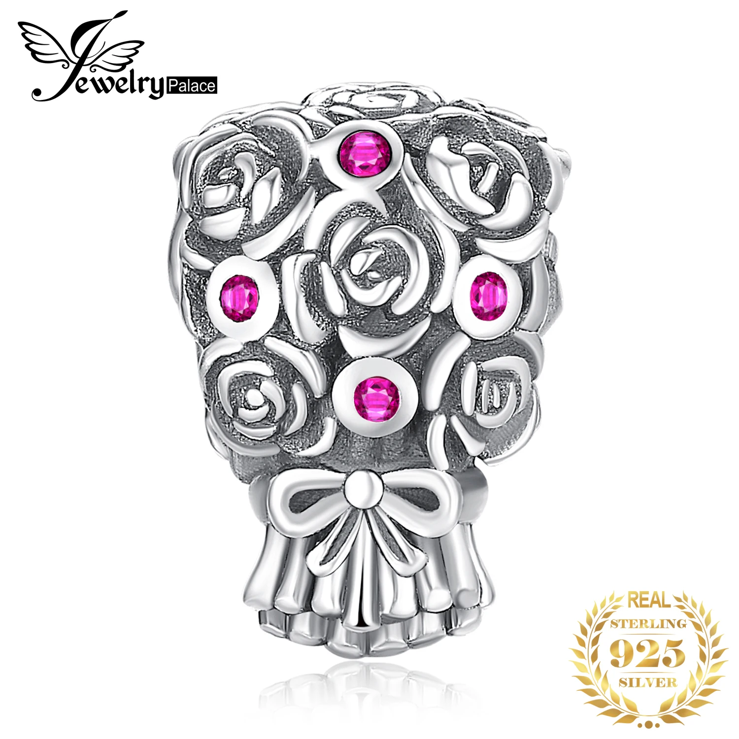 JewelryPalace букет роз создан красный рубин 925 пробы Серебряная очарование бусы для Для женщин Новая горячая Распродажа красивые подарки