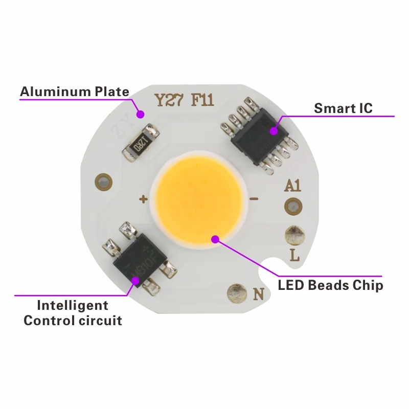 10 шт./лот Мини светодиодный чип COB 220 В 3 Вт 5 7 9 Smart IC нет необходимости в драйвере